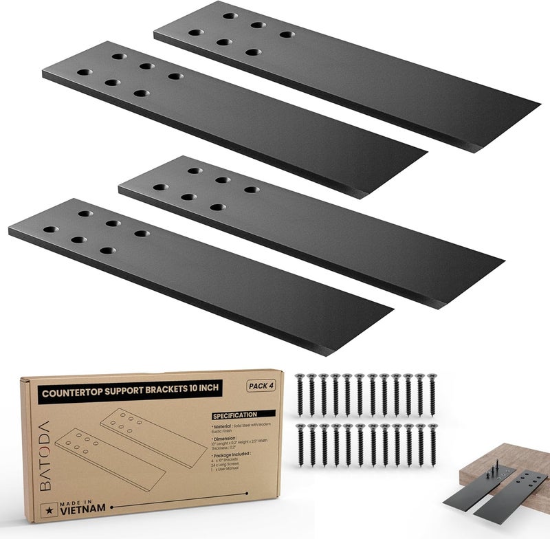 BATODA 10" Countertop Support Brackets (4 pcs) for Granite - Heavy Duty L Shelf Bracket - Wall Mounted Support for DIY Open Shelving – Knee Wall Support - Mounting Hardware Included ( Pack 4 ) - Image 1